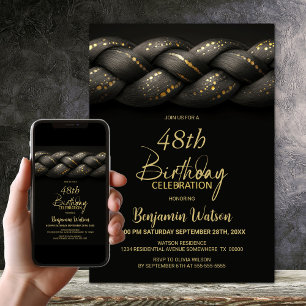 Invitation Tresse d'or gris n'importe quel âge fête d'anniver
