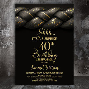 Invitation Tresse d'or gris Surprise 40e fête d'anniversaire