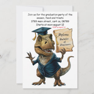 Invitation Trex en toque et toge tenant un diplôme
