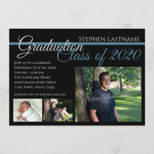 Invitation Tri-Photo Classic Black Graduation