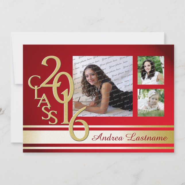 Invitation Tri photo Red Gold Varsity 2016 (Devant)