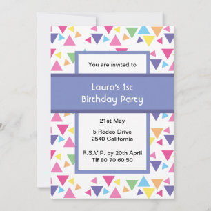 Invitation Triangles Arc-en-ciel 1er Anniversaire Violet
