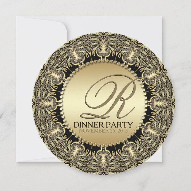 Invitation Tribal Baroque Golden Dinner Party (Round) (Devant)
