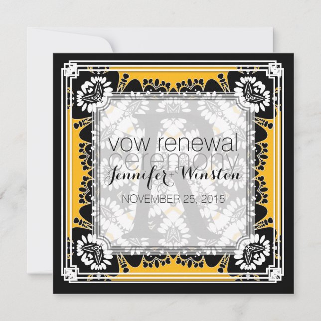 Invitation Tribal Black White + Yellow Vow Renouvellement Inv (Devant)