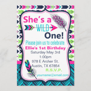 Invitation Tribal, Boho, Feather Wild Un Anniversaire Invitat