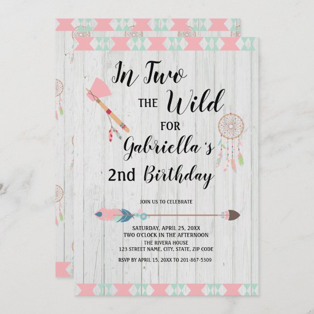 Invitation Tribal rustique de Boho dans DEUX le 2ème (Devant / Derrière)