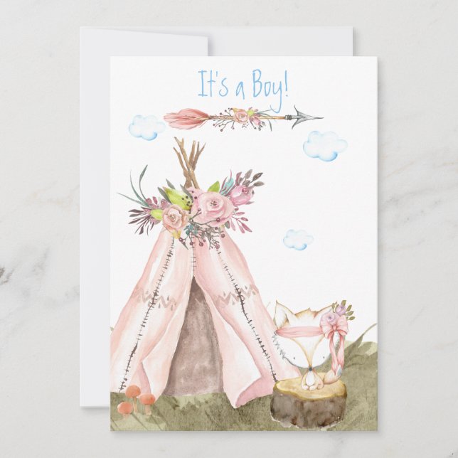 Invitation *~* Tribal Teepee Boho Forest Woodland Fox Boy (Devant)