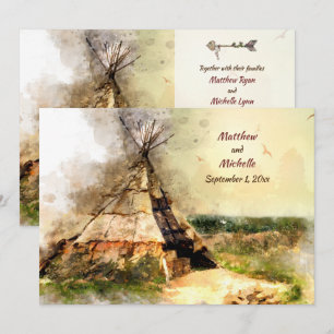 Invitation Tribal Tipi et Heart Arrow Boho Teepee Mariage