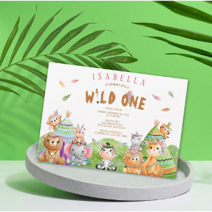 Invitation Tribal Wild One Safari Woodland Anniversaire