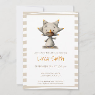 Invitation Tricératops Dinosaur Parti Baby shower neutre