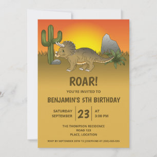 Invitation Triceratops Dinosaure Dans Désert Anniversaire Enf