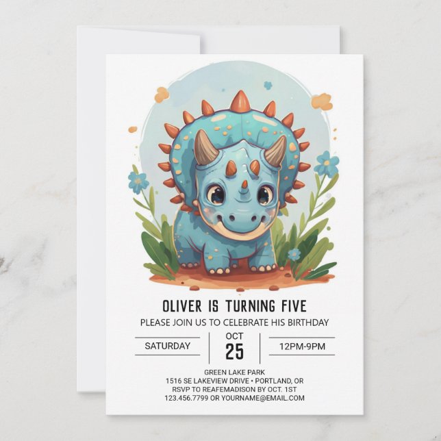 Invitation Tricératops Editable Dinosaur Boy Anniversaire (Devant)