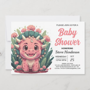 Invitation Tricératops Élégant Baby shower Dinosaur fille
