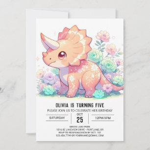 Invitation Tricératops floraux Dinosaur Anniversaire numériqu