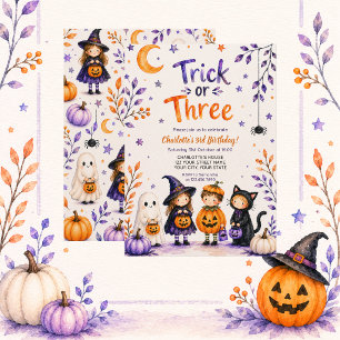 Invitation Trick or Three Cute Fun Halloween 3e Anniversaire