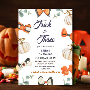 Invitation Trick or Three Halloween Anniversaire Citrouille B