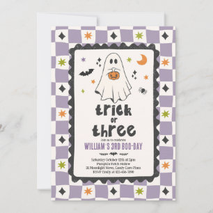 Invitation Trick Or Three Halloween Garçon Fantôme 3e Anniver