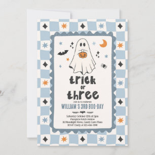 Invitation Trick Or Three Halloween Garçon Fantôme 3e Anniver