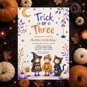 Invitation Trick or Three Jolie Fête d'Halloween pour un 3ème