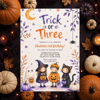 Invitation Trick or Three Jolie Fête d'Halloween pour un 3ème