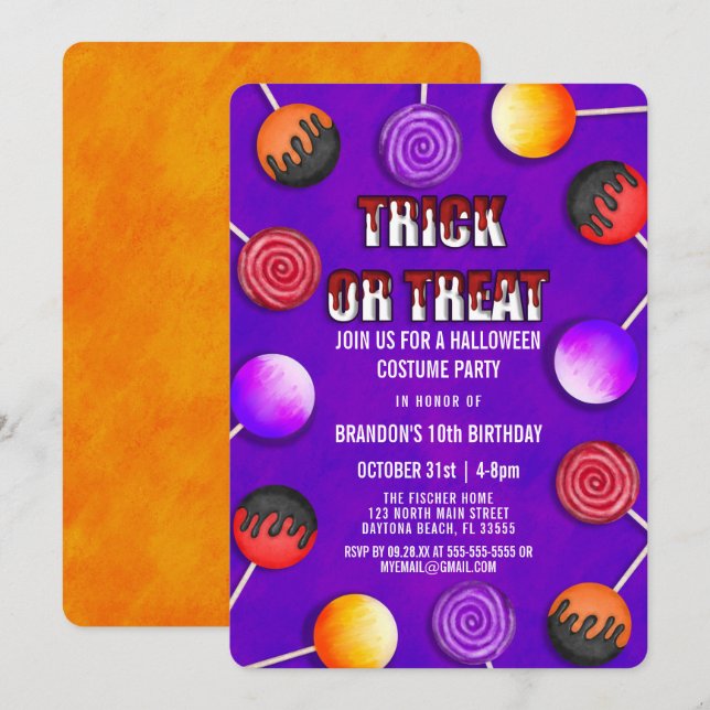 Invitation Trick or Treat Candy Costume d'Halloween Anniversa (Devant / Derrière)