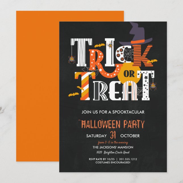Invitation Trick or Treat Halloween monster Costume Party (Devant / Derrière)