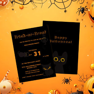Invitation Trick or Treat Joli Chat Noir Halloween