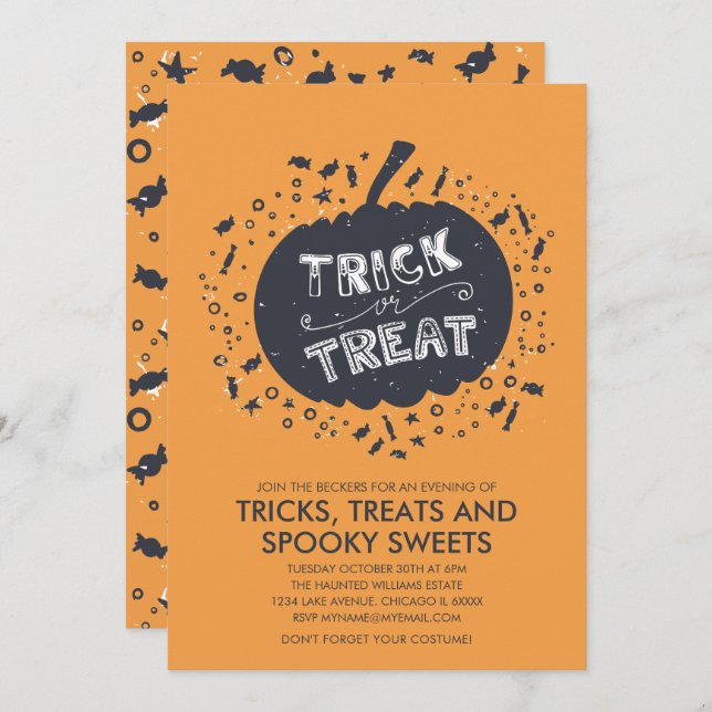 Invitation Trick Ou Traiter Citrouille Halloween Fête Invitat (Devant / Derrière)