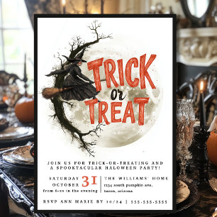 Invitation Trick ou traiter Halloween Vintage Flying Witch