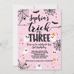 Invitation Trick ou trois 3e anniversaire, Halloween rose