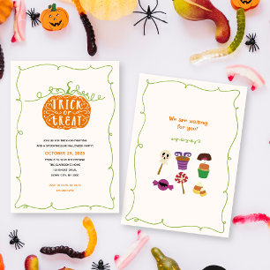 Invitation Tricoter ou traiter Citrouille & Candy Halloween P