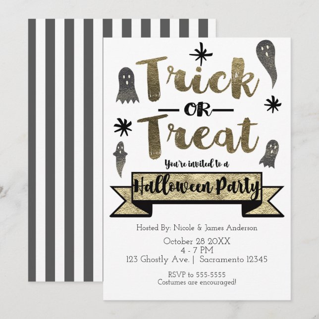 Invitation Tricoter ou traiter Ghost Chic Modern Halloween Pa (Devant / Derrière)