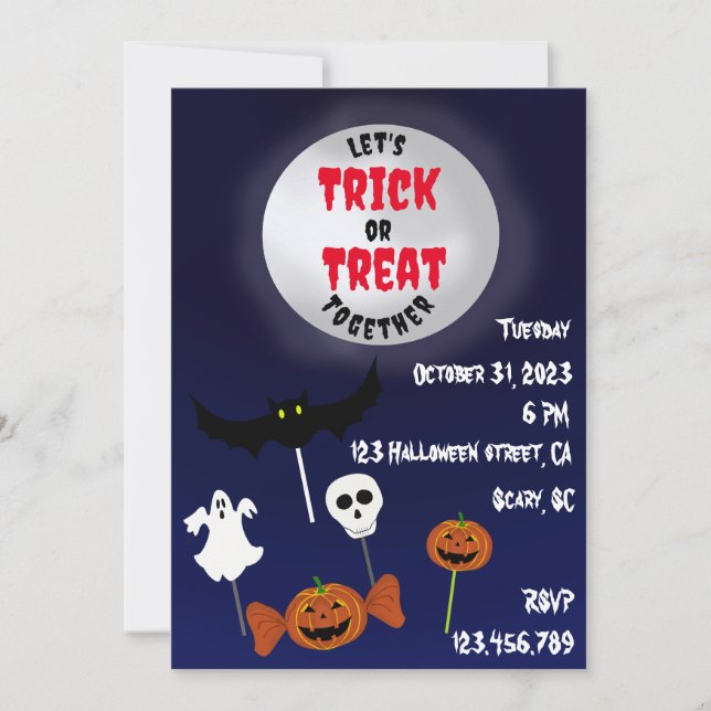 Invitation Tricoter ou traiter Halloween bonbons éffrayants (Devant)