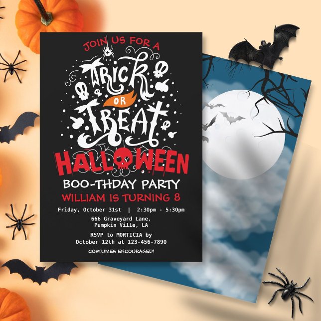 Invitation Tricoter ou traiter Halloween fête d'anniversaire (Trick or Treat Halloween Birthday Party Invitation)