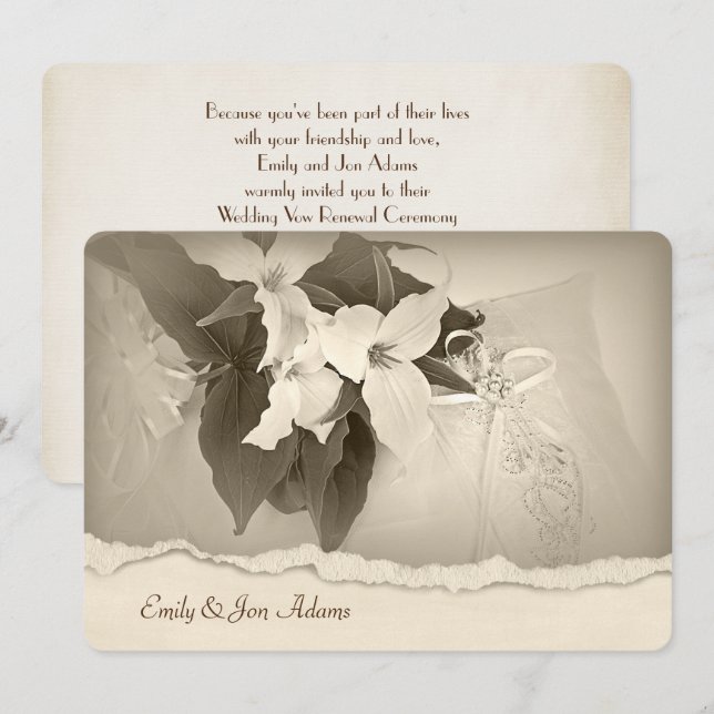 Invitation Trillium en sépia ton Mariage Vow Renewal (Devant / Derrière)