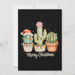 Invitation Trio Cactus Chapeau de Père Noël Lumières de Noël