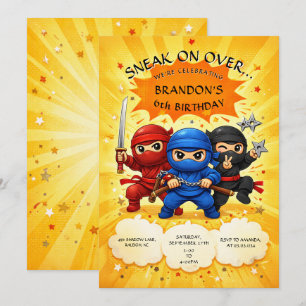 Invitation Trio Ninja Coloré Mignon Anniversaire Enfants