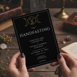 Invitation Triple Déesse Wiccan Lune Noir Main Deux Côtés