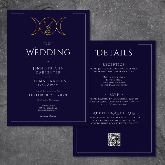 Invitation Triple déesse Wiccan Moon Bleu Mariage à deux côté (Triple Goddess Wiccan Moon Blue Wedding Two Sided Invitation)