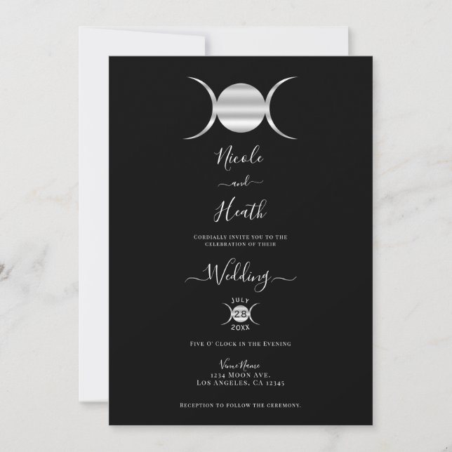 Invitation Triple Goddess Cycle Lunaire Mariage Argent et Noi (Devant)