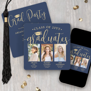 Invitation Triple Graduation Photos Marine & Gold Joint Party