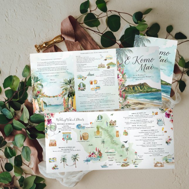 Invitation triple pli | Week-end de mariage à Oahu (Créateur téléchargé)