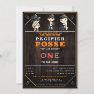 Invitation Triplés drôles Gang de tétine Western Anniversaire