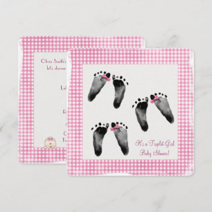 Invitation Triplet Girl Baby shower avec empreintes