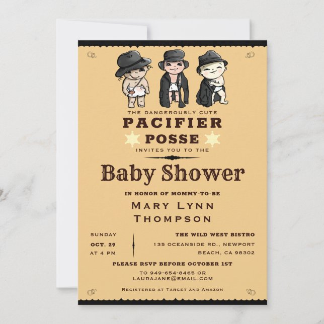Invitation Triplets amusants Pacifique Posse Baby shower occi (Devant)