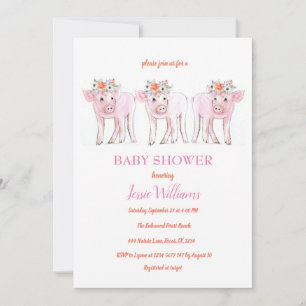 Invitation Triplets de piggy Baby shower Piglet Girl ferme an