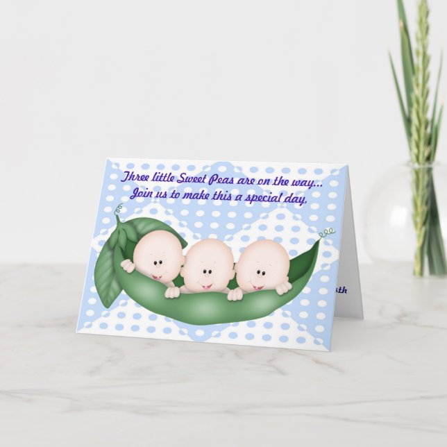 Invitation Triplets Garçon Baby shower Pea dans une invitatio (Devant)