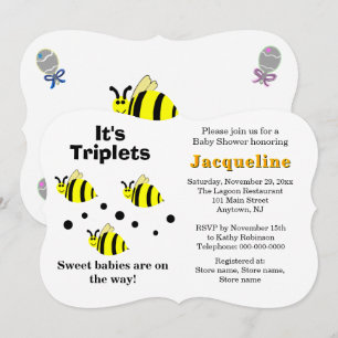 Invitation Triplets Jaune Bee Baby Rattles Baby shower