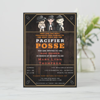Invitation Triplets mignons Pacifique Posse Baby shower Ouest