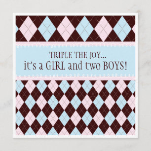 Invitation Triplez le baby shower à motifs de losanges de